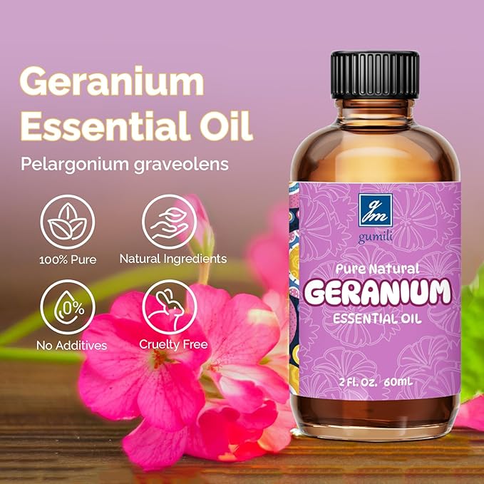 Geranium Essential Oil 2 Oz, Pure Geranium Oil for Skin, Hair, Diffuser, DIY Projects
