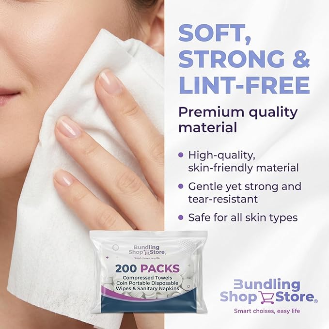 Compressed Towels Coin|Portable Disposable Wipes & Napkins Suitable for Travel, Camping, Hotels, Hygienic Compact Towels for On-the-Go, Bulk Value 200 Packs