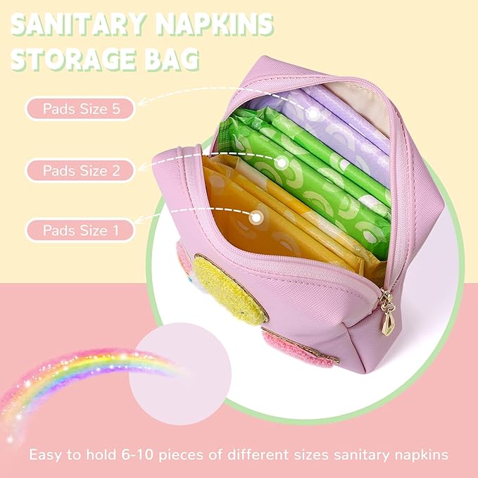 Period Bag for Teen Girls Shark Week Pouch Portable Sanitary Pad Bags for Period Teen Period Pads Pouch for Panty Liners, Tampons, Menstrual Cup - White