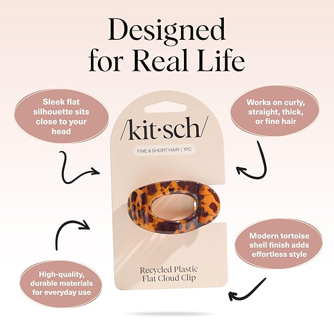 Kitsch Small Flat Claw Clips for Women - Stylish Flat Hair Clips, Strong Hold for Thick & Fine Hair | Non-Slip for Secure, Comfortable All-Day Wear | Ideal Gifts for Women -Tortoise Design