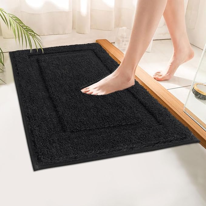 SHACOS Black Bathroom Rugs Set of 2 Pieces with U Shaped Toilet Rug Soft Absorbent Bath Mats Non Slip Washable Bathroom Mats 20"x24"+20"x32"