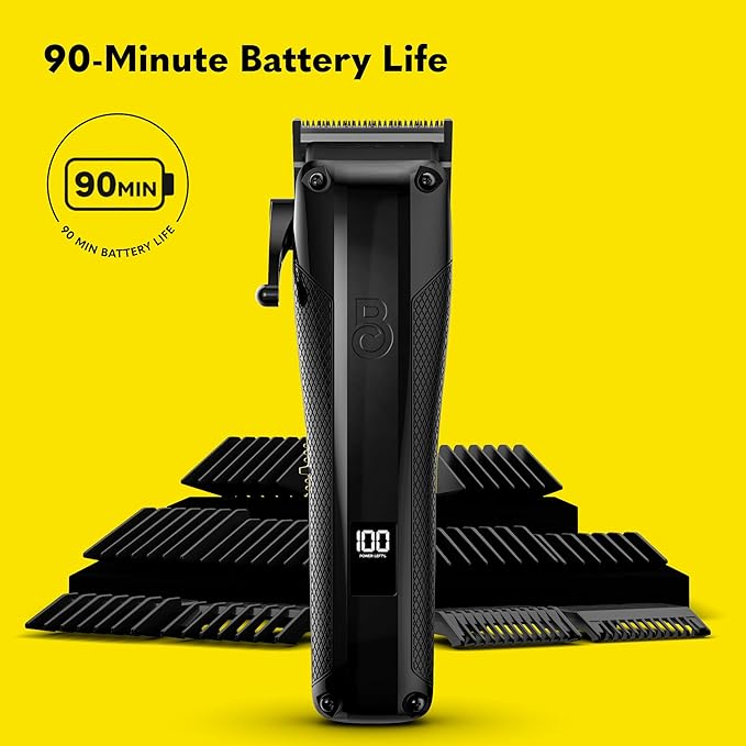 The Beard Club Pro Beard Trimmer for Men - Professional Men's Hair Trimmer for Barbers - Electric Cordless Rechargeable High Power 13,000 RPM - 10 Guides - Taper Lever - Diamond Like Carbon Blades