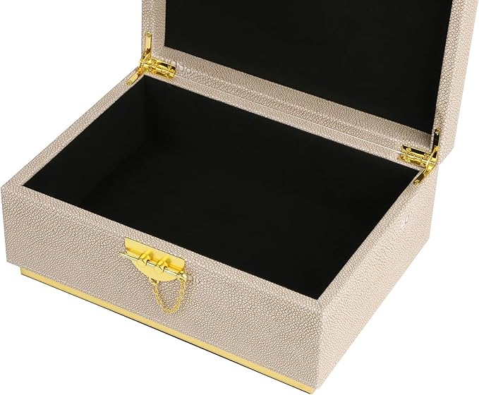 HofferRuffer Elegant Faux Leather Decorative Box, Storage Jewelry Box Organizer, Large Dresser Cosmetic Organizer Holder, Classic Jewelry Accessory Organizer, 11x8x4.8 inches (Light Grey)