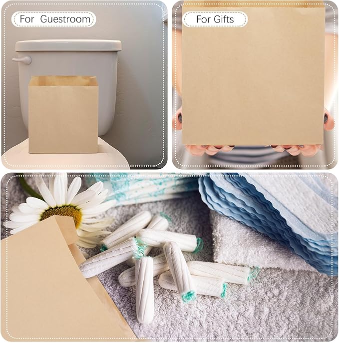 Tenceur 500 Pcs Waxed Sanitary Napkin Disposal Bags 7.5'' x 10'' x 3.5'' Kraft Feminine Hygiene Liner Bag Paper Bags for Commercial Business Personal Restroom Bathroom Janitorial Dispenser