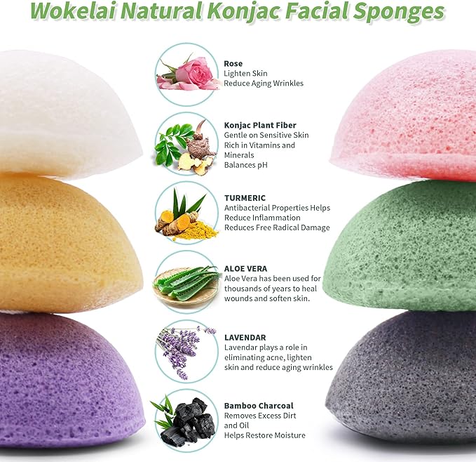 Konjac Facial Sponges for Cleansing Exfoliating - Konjac Face Sponge for Washing Face Body, Natural Cleaning Puff Buff Scrubber for Shower Bath SPA for Babys Men Women