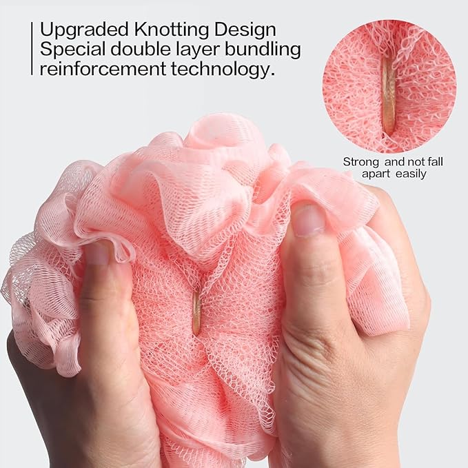 Fishent Loofah Bath Sponge, 4 Pack 70g Shower Loofahs Soft Mesh Pouf Shower Puffs Loofa Exfoliating Body Scrubber Ball for Men and Women