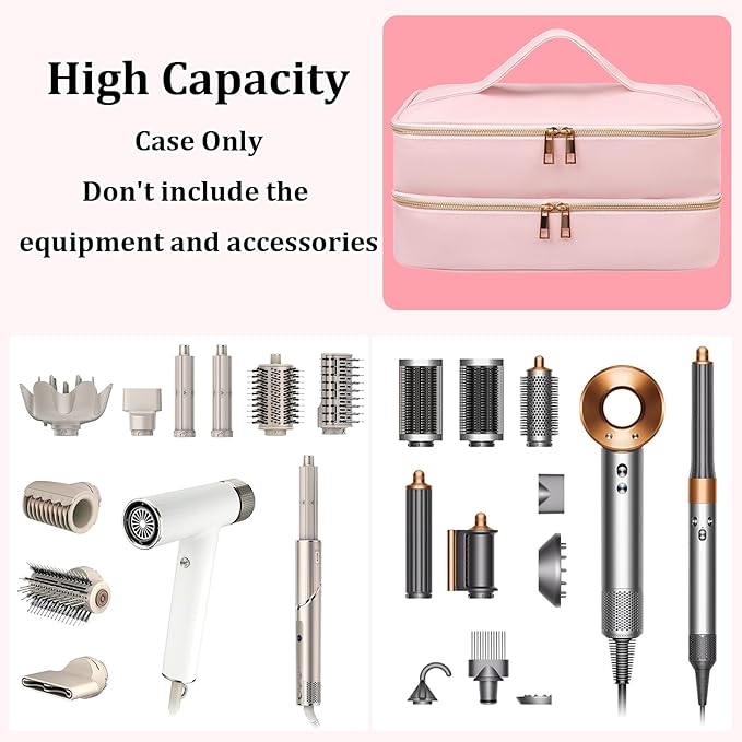 Travel Carrying Case for Shark Flex Style, Double Layer Storage Case for Shark SpeedStyle Hair Dryer Attachments, Waterproof PU Leather Organizer Bag for Shark Flexstyle Airwrap Styler (Pink)