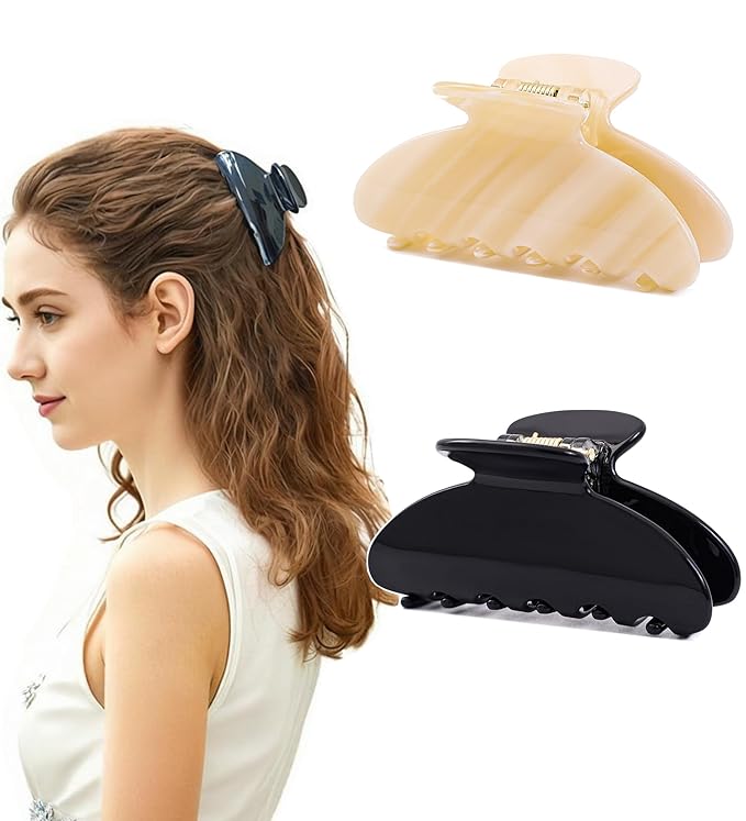 2 Pcs Small Medium Hair Claw Clips for Women Acetate Claw Hair Clips for Thin Fine Thick Hair