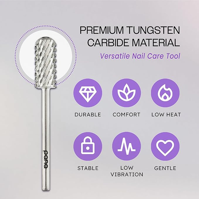 PANA 3/32" Small Smooth Round Top Safety Carbide Nail Drill Bit for Gel Polish & Acrylic Removal Nail Salon Manicure Pedicure Electric File Tools (Small Barrel - Silver, 2X Coarse)