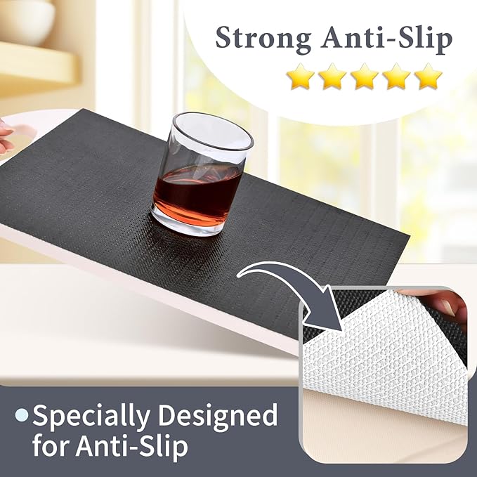 Shelf Liners for Kitchen Cabinets 12in x 20FT, Non Adhesive Drawer Liner Pure Black Thickened Shelf Liner Non-Slip Easy to Clean for Tool Box Refrigerator with Knife and Tape Measure