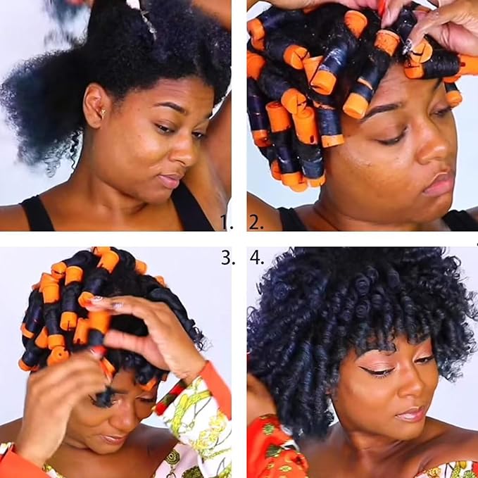 40 Pieces Orange Plastic Perm Rods for Natural Hair Heatless Hair Rollers for Women Hair Roller Curler Styling Tool