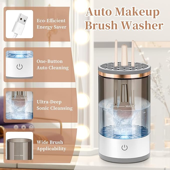 Electric Makeup Brush Cleaner, Quick Efficient Machine for Deep Cleaning All Types of Brushes, Portable Compact Design for Travel Home Use, for Makeup Lovers & Professionals - Pink