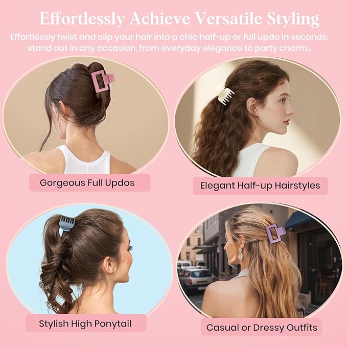 8 PCS Medium Hair Clips for Women Girls - 2 Styles Rectangle and Double Row Teeth Small Claw Clips for Thin Thick Fine Hair, Matte Non-slip Strong Hold Jaw Clips Hair Accessories (Colorful)