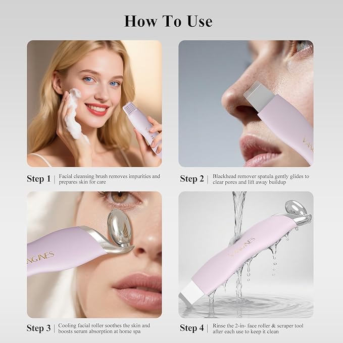 3-in-1 Blackhead Remover Tool with Ice Roller & 2 Silicone Brush Heads - Pore Cleaning Face Spatula, Stainless Steel Skin Scraper for Nose, T-Zone Deep Cleansing(Berry Mauve)