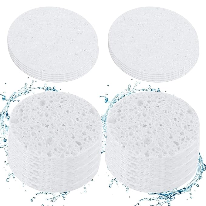 30 Count Compressed Facial Sponges Mini Soft Cellulose Pads for Facial Cleansing Exfoliating Makeup Removal and Face Masks Ideal for Home and Travel