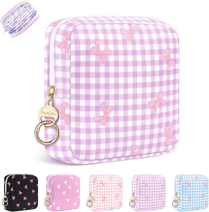 Period Bag for Teen Girls, Canvas Sanitary Napkin Storage Bag with Zipper, Portable Menstrual Pad Bag Tampon Holder for Purse