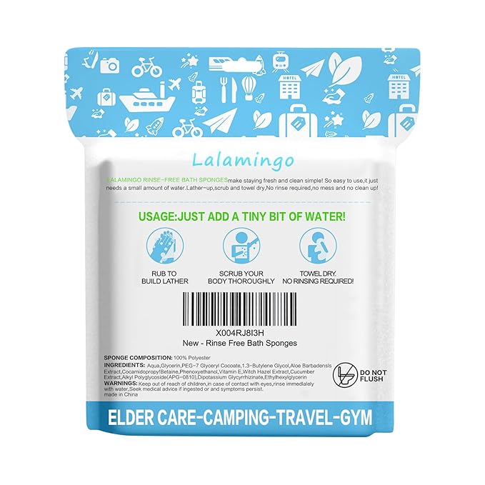 100 PCS Disposable Rinse Free Bath Sponges, No Rinse Bathing Wipes for Adults, Soap Infused Dry Shower Wipes for Elderly, Bedridden, Camping, Post Surgery(25 Count 4 Pack)