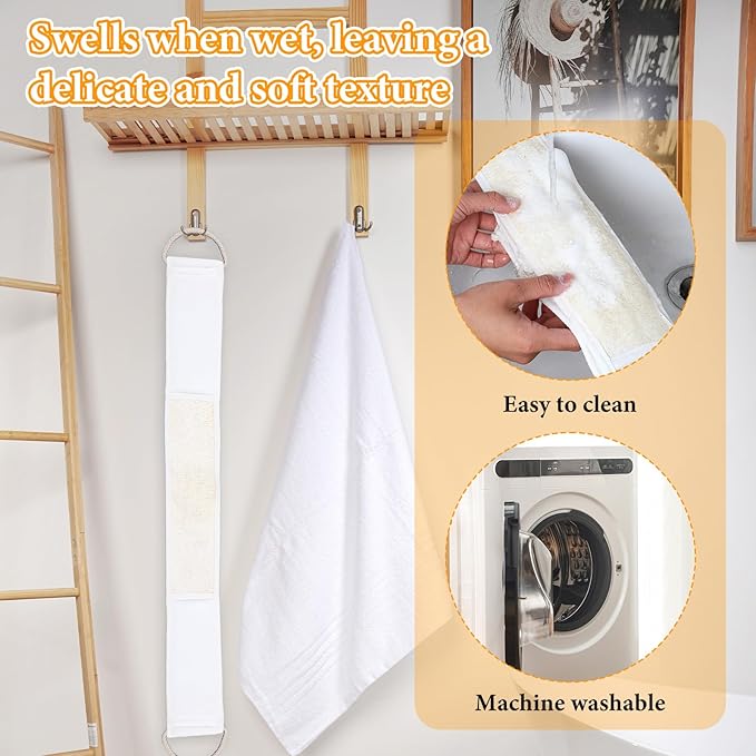 Natural Loofah Back Scrubber, Exfoliating Body Scrubber, Loofah Exfoliating Bath Strap Shower Loofah Back Sponge to Clean Body Deeply for Women and Men