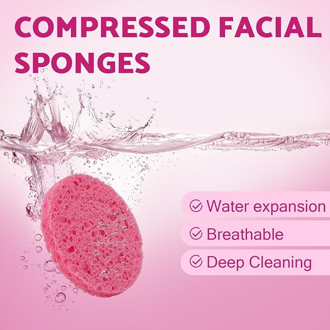 320-Count Compressed Facial Sponges, Natural Cellulose Face Sponge for Cleansing, Cosmetic Spa Sponges for Washing face, Exfoliating, Makeup Removal, Skin Massage (Pink)