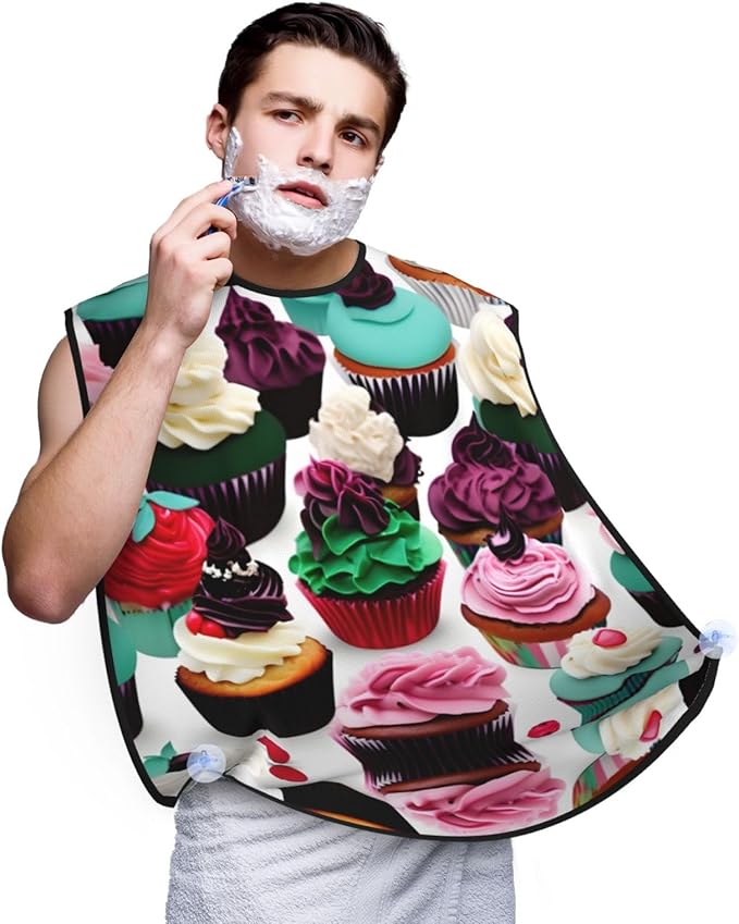 Delicious Cupcakes Print Beard Bib Apron For Men, Beard Hair Catcher For Men Shaving Trimming,Beard Cape Cloth