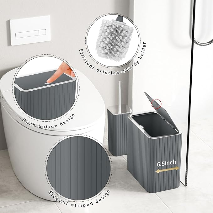 Bathroom Accessory Set - Bathroom Set, 12PC Bathroom Accessories Set, Grey Bathroom Accessories Set, Mini Trash Can, Toilet Brush, Trash Can & Soap Dispenser