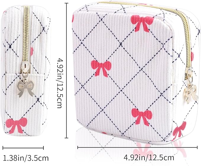 Period Bag for Women - Cute Corduroy Sanitary Napkin Storage Bag with Bow Design | Period Pouch for Daily Use, Travel | Discreet Menstrual Pouch | Pad Bags for Period Holds Pads, Tampons