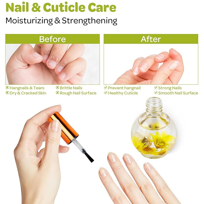 JIASHENG Cuticle Oil, Scented Cuticle Nail Oil Infused with Real Flowers, Hydrates, Moisturizes, Strengthens, Repairs, Revitalizing Cuticle Oils for Nails Damage Dry Cuticle, Vanilla, 15ml