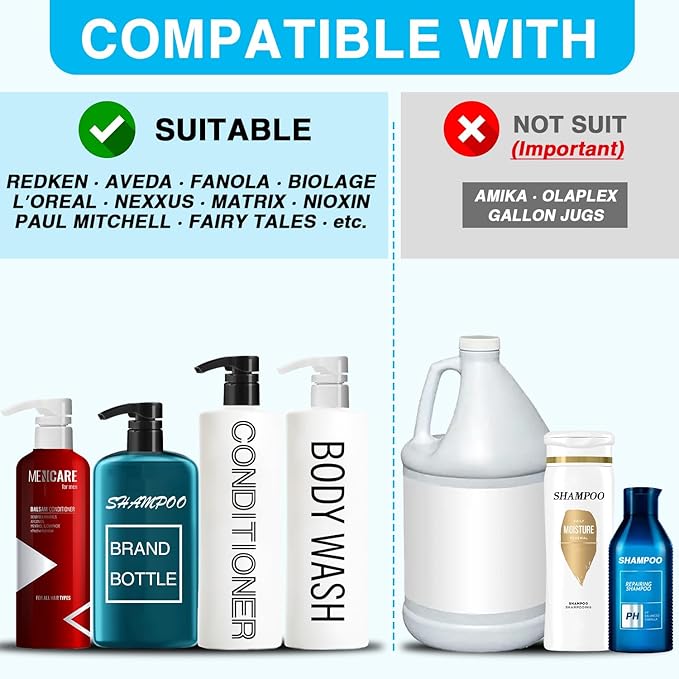 2-Pack Shampoo Pump for Liter 33.8 oz Shampoo and Conditioner, Pump Dispenser Fits Most Salon Brand Bottles with 1.1 inch Wide Opening, Black Replacement Pump for Hair Products, Body Wash, Lotion, Gel