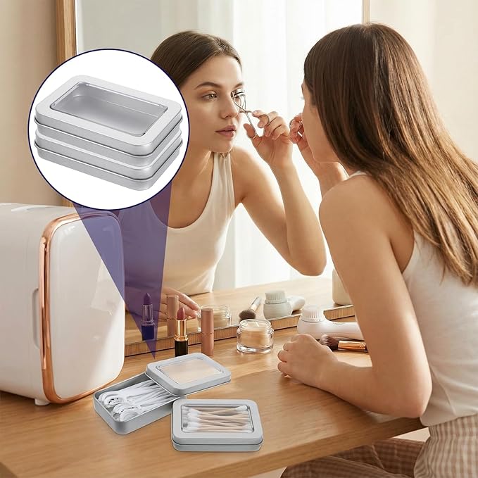 2Pcs Cotton Swab Holder for Travel, Portable Swab Case with Dustproof Lid, Travel Floss Picks Cases for Cotton Swabs Hair Ties Floss(Silver)