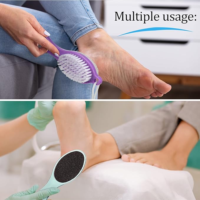 Sieral 4 Pack Pumice Stone Brush for Feet 4 in 1 Scrubber Foot Care Pedicure Kit with Grinding Pumice, Cleaning Brush, Foot File and Rubbing Footplate for Women Men Home Care Set
