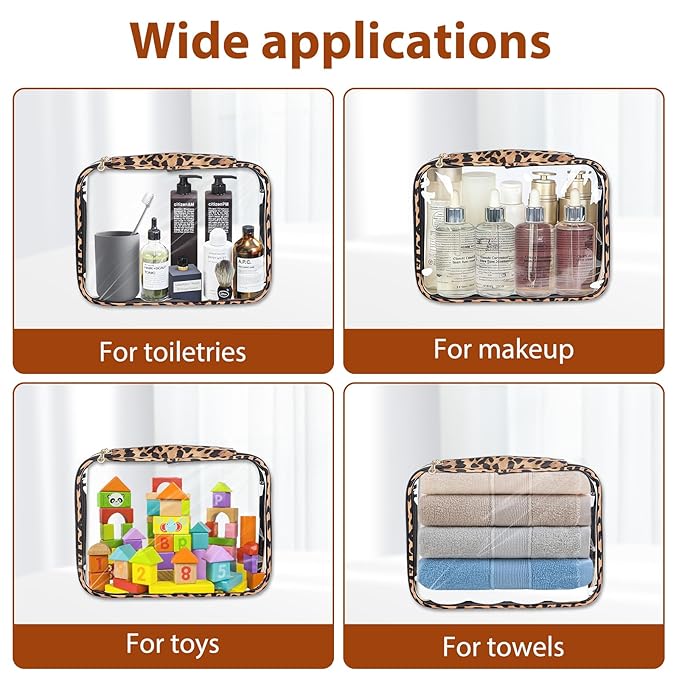 Clear Makeup Bags with Zipper, TSA Approved Travel Toiletry Bag, 3-Pack (Large, Small & Mini) Clear Cosmetic Bag, Waterproof Make Up Bag for Women, Car Bag Organizer & Car Organization Essentials