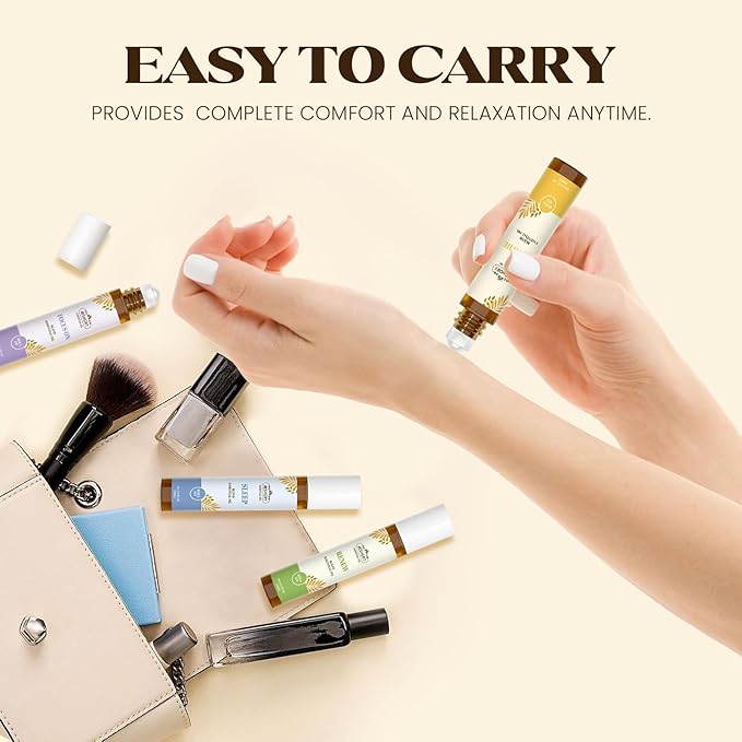 Essential Oils Roll On Set,Valentines Day Gifts for Her(Calm, Relax, Breathe, Focus on, Sleep, Renew), Natural Aromatherapy Oil Blend Kit with Roller Ball for Massage, Body Skin Care, Relaxation Gift