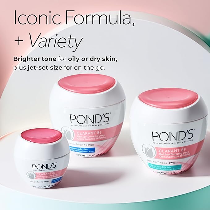 POND’S Clarant B3 Dark Spot Correcting Cream – Daily Moisturizer for Dry Skin – Moisturizing Face Cream with Vitamins B3 & C – Dermatologist Tested, 7 oz, 2 Pack