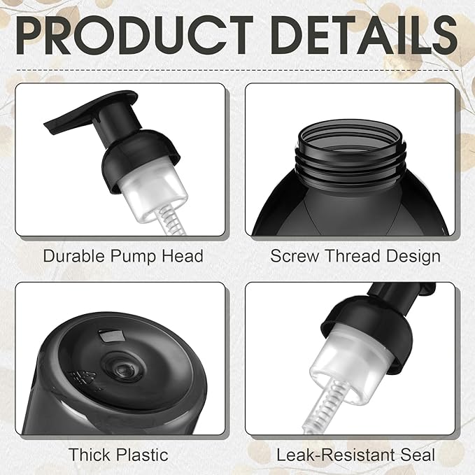 Uiifan 16 Pcs 17 oz Black Foaming Soap Dispenser Refillable Foam Pump Bottle Liquid Plastic Container for Kitchen Bathroom Commercial Concentrated or Regular Shampoo Body Wash Dish Liquid Soap