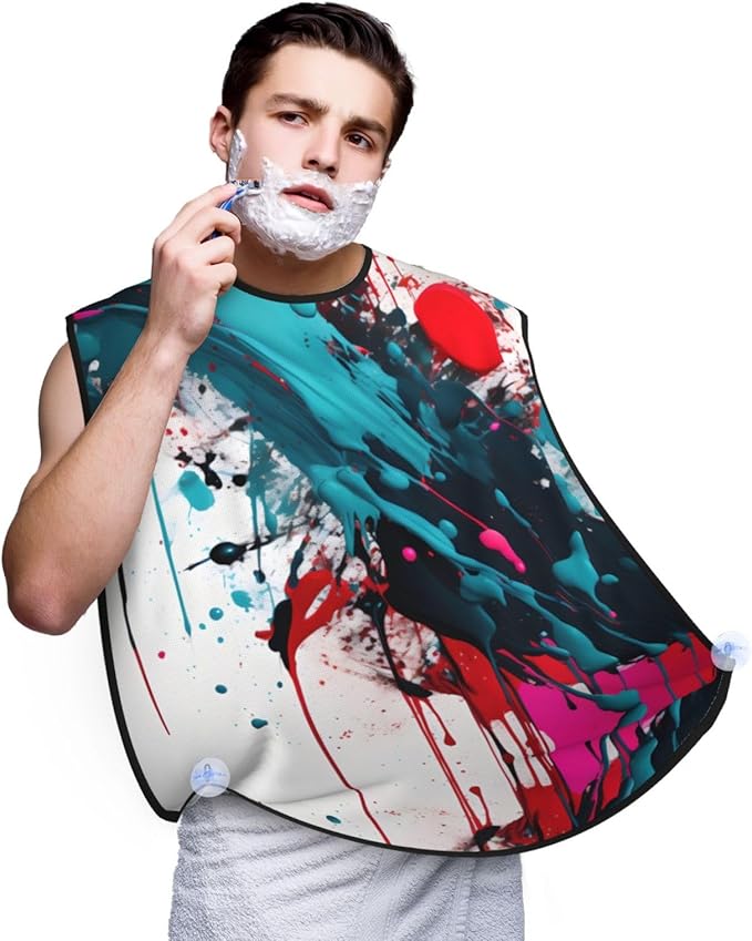 Abstract Paint Splashes Print Beard Bib Shaving Apron, Beard Hair Trimming Cape Gift For Dad