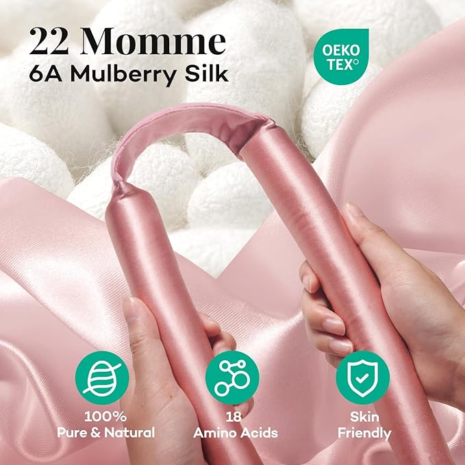 Umisleep 22 Momme Mulberry Silk Heatless Curls Overnight, Heatless Hair Curler to Sleep In, for Women Long Hair, Hair Care Roller Gift Set, Upgraded Soft with Clips & Scrunchies, Pink