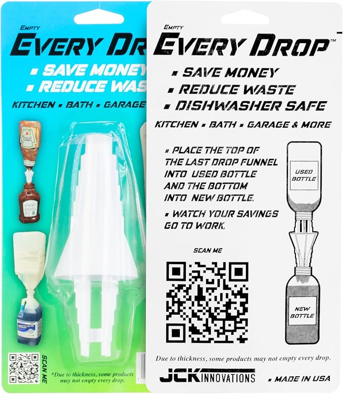 Last Drop Universal Bottle Emptying Kit Transfer Connector for Soap, Lotion, Shampoo, Conditioner, and Kitchen