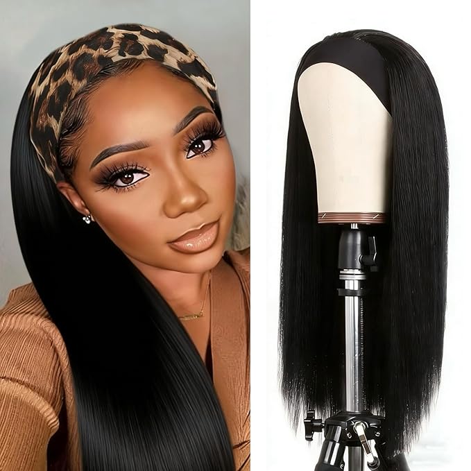 XSY Headband Wig Human Hair Straight 20 Inch Headband Wigs for Black Women Glueless No Lace Front Human Hair Wigs Brazilian Virgin Headband Wig Natural Color
