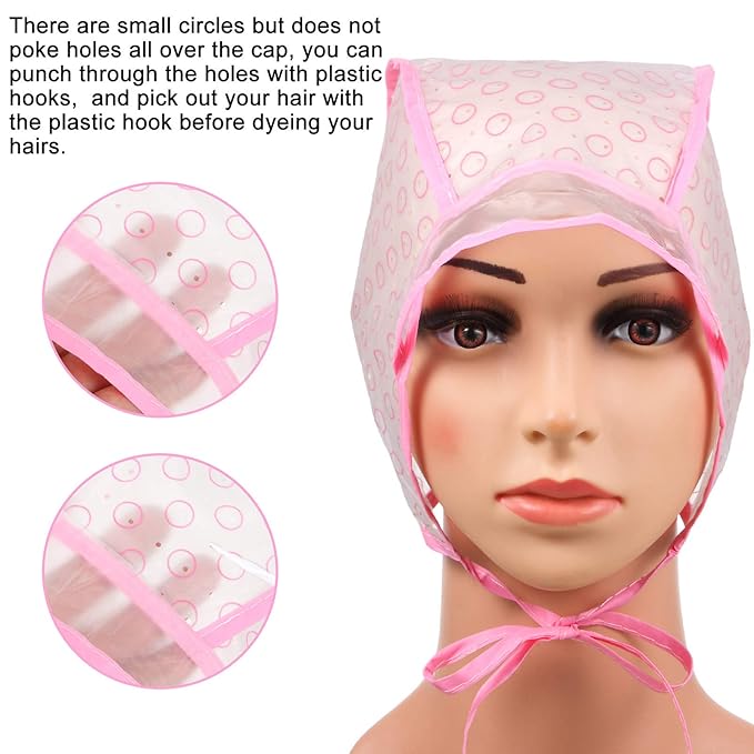 6 Pieces Highlighting Cap Hair Frosting Cap Highlight for Dye Color with Plastic Hooks Hair Coloring Salon Hairdressing Tool Kit Supplies(Pink)