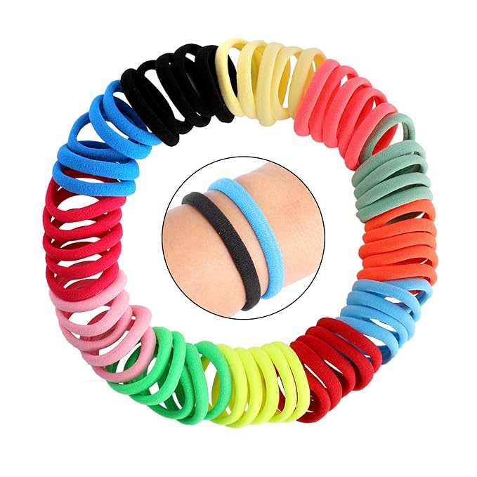 120PCS DWKFEOQ Hair Ties for Women Girls, Elastic Ponytail Holders, Cotton Seamless Hair Bands, No Damage for Thick Hair, 1.8 Inch in Diameter (12 colors)
