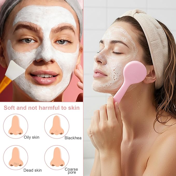 4 Pcs Silicone Face Brush with 2 Manual Face Scrub Brush, Facial Brushes for Cleaning, Exfoliating, and Skincare Routine