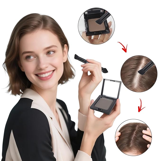 VOLLUCK Root Touch up Powder, Long-lasting Gray Hair Cover up Powder for All Hair Types, Waterproof for Women and Men (Medium-Brown, 0.42 0unce)