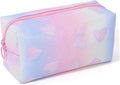 Makeup Bag, Portable Makeup Brush Pouch, Shiny Cool Heart Pattern Makeup Organizer Case for Women, Small