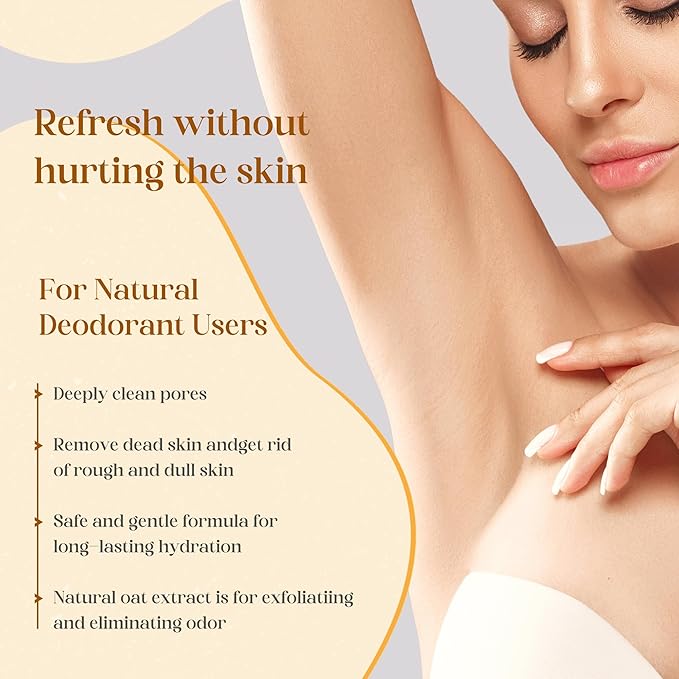 Oat Armpit Detox Scrub 8.8 oz with Peppermint, Aloe Vera and Walnut Shell Powder, Underarm Scrub Helps on Removing Odor, Deep Cleanse & Exfoliating, for Legs, Knee, Feet, Hands Whole Body, Armpit