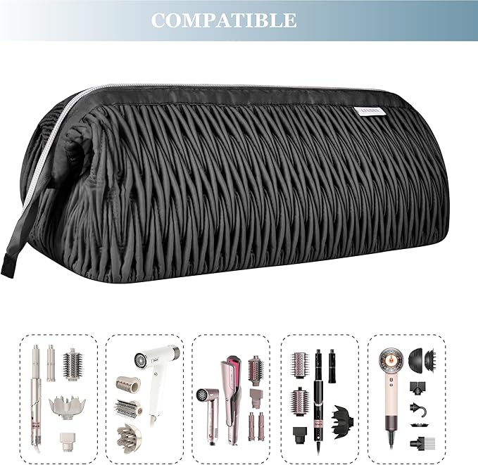 Leudes Dyson Airwrap Travel Case for Shark Hair Dryer Airstraight Flex Style Hair Attachment Tool Organizer Accessories Air Wrap Flat Curling Iron Carrying Case (Black)