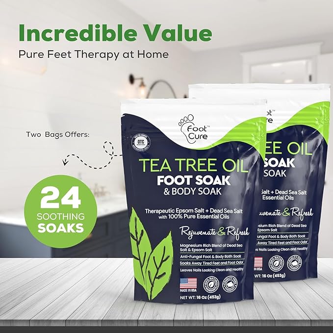 FOOT CURE Tea Tree Oil Foot Soak with Epsom Salt - Best Toenail Fungus Treatment, Athletes Foot & Softens Calluses - Soothes Sore & Tired Feet, Fungal Toe, Foot Odor Scent, Spa Pedicure (Pack of 2) | Tea Tree Oil, with Epsom Salt, Fungal Toe, Foot Odor...