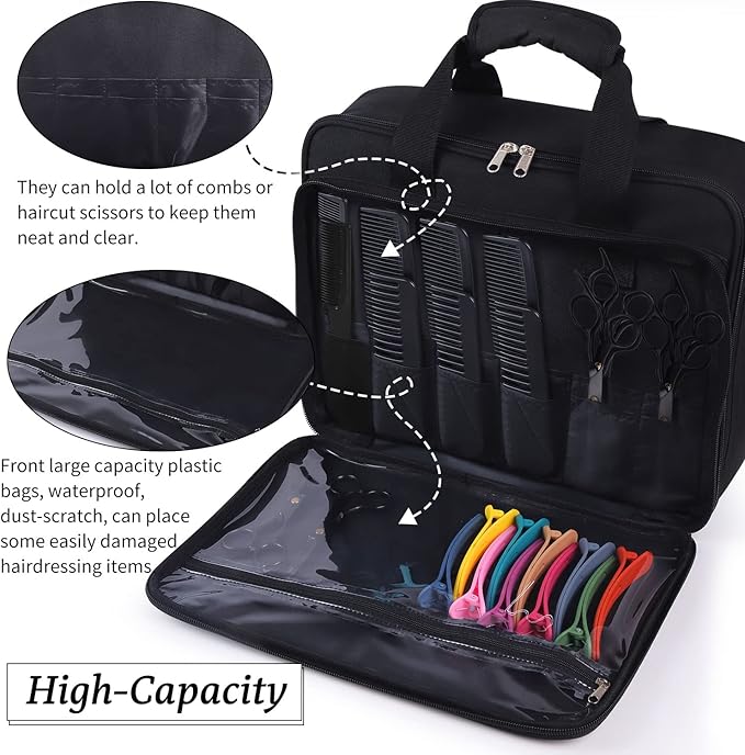 Barber Hairdryer Carrying Case - Hairstylist Travel Bag with Storage for Blow Dryer & Salon Equipment