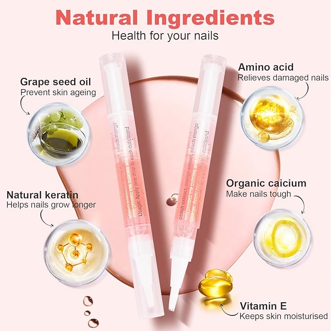 Meschett 3PCS Nail Cuticle Oil Pens with Nail File, Cuticle Oil for Nails from Natural, Nail Oil Cuticle for Cracked and Dry Nail(Blueberry & Rose & Apple Flavor)