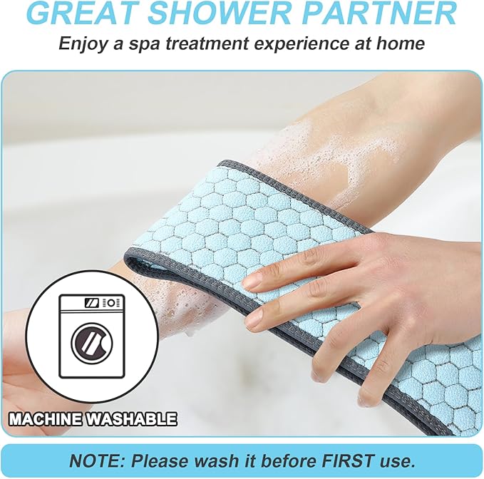 Exfoliating Back Scrubber for Shower, 38 Inches Back Washer with Handles, Exfoliating Washcloth Body Exfoliator Bath Tool to Scrub Your Body Deeply for Men & Women Exfoliation (Blue)