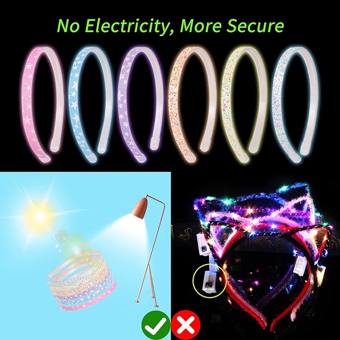 Fishdown Sparkle Glitter Headband, 6 Pieces, For Toddler Girls, Women, Star Pattern Glow in the Dark, Hairbands for Girls Women